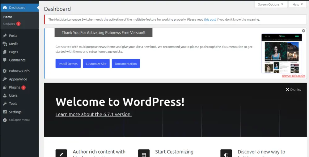 wordpress dashboard